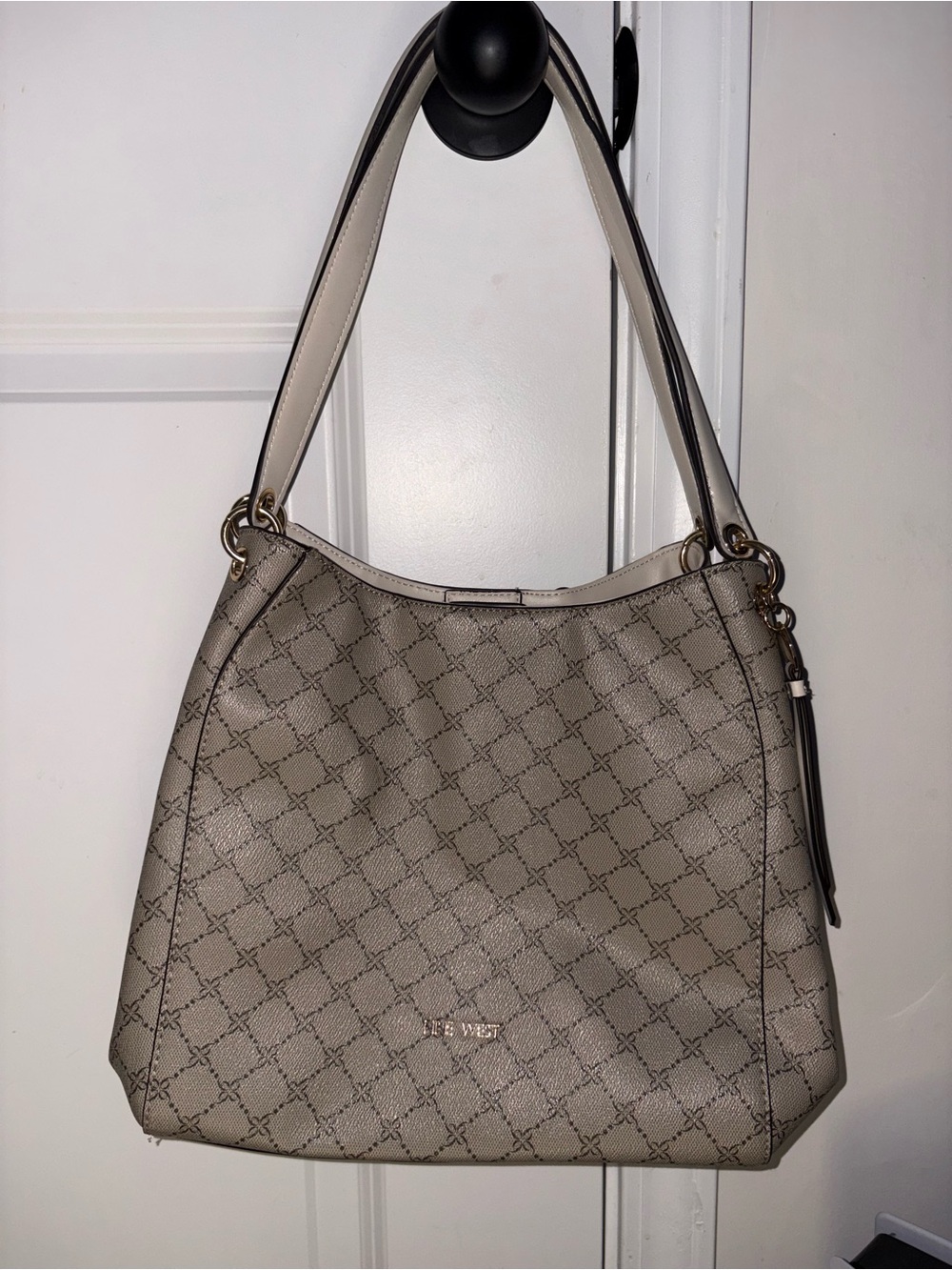 Nine West Taupe Geometric Hobo Shoulder Bag
